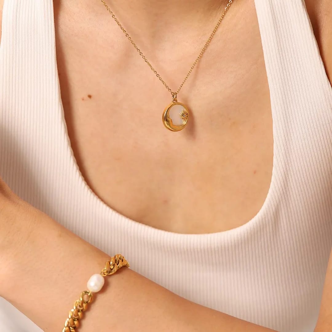 Half white moon pendent