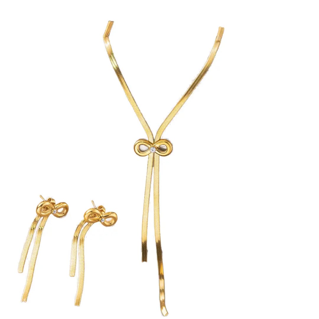 Gold ribbion pendent and earrings set